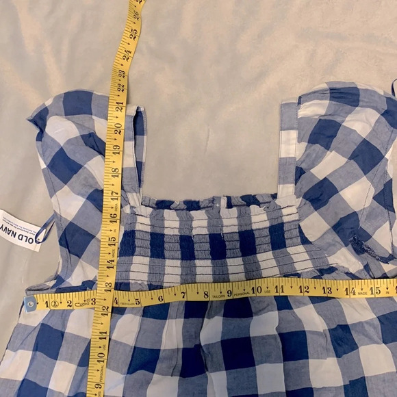 Old navy size small blue check gingham sleeveless blouse button picnic smocked - Picture 7 of 7